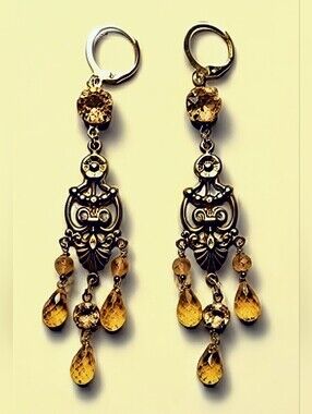 Victorian 5 Total Carats Approx Genuine CITRINE Chandelier Gold Plated Earrings